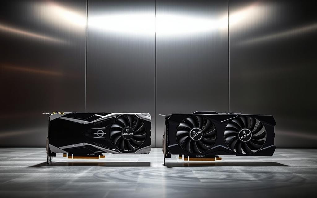 A detailed comparison of the RTX 5060 Ti and RTX 3060 Ti, showcased against a sleek, metallic backdrop. The RTX 5060 Ti takes center stage, its 16GB of GDDR6 memory gleaming under strategically placed lighting, while the RTX 3060 Ti stands beside it, allowing for a side-by-side performance evaluation. The scene is captured with a professional-grade camera, emphasizing the technical specifications and architectural differences between these two high-end graphics cards. The overall mood is one of precision, sophistication, and a clear depiction of the advancements in GPU technology. A detailed comparison of the RTX 5060 Ti and RTX 3060 Ti, showcased against a sleek, metallic backdrop. The RTX 5060 Ti takes center stage, its 16GB of GDDR6 memory gleaming under strategically placed lighting, while the RTX 3060 Ti stands beside it, allowing for a side-by-side performance evaluation. The scene is captured with a professional-grade camera, emphasizing the technical specifications and architectural differences between these two high-end graphics cards. The overall mood is one of precision, sophistication, and a clear depiction of the advancements in GPU technology.