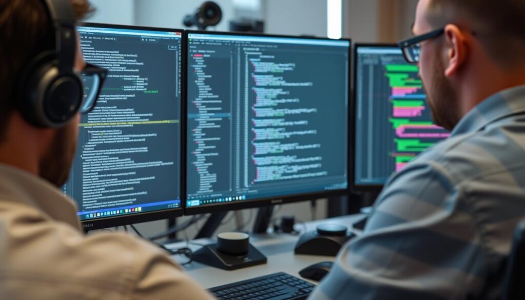 Developer working with HarmonyOS development tools on a laptop Developer working with HarmonyOS development tools on a laptop