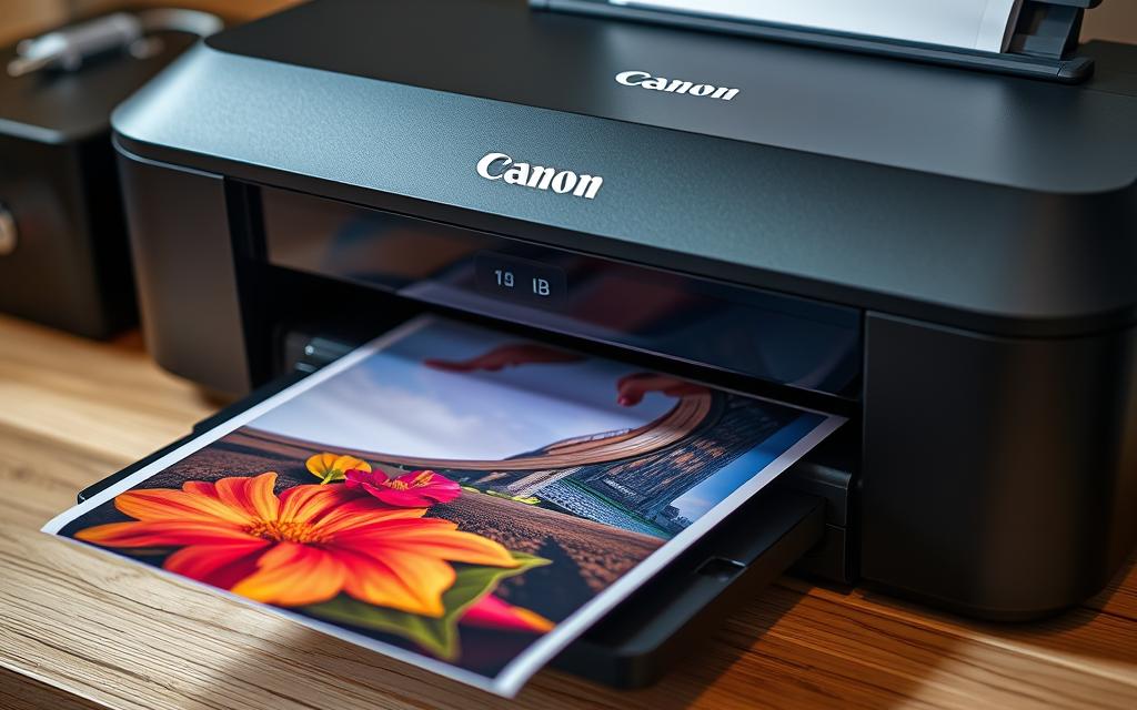 Generate an image of a Canon printer printing a high-quality photo.