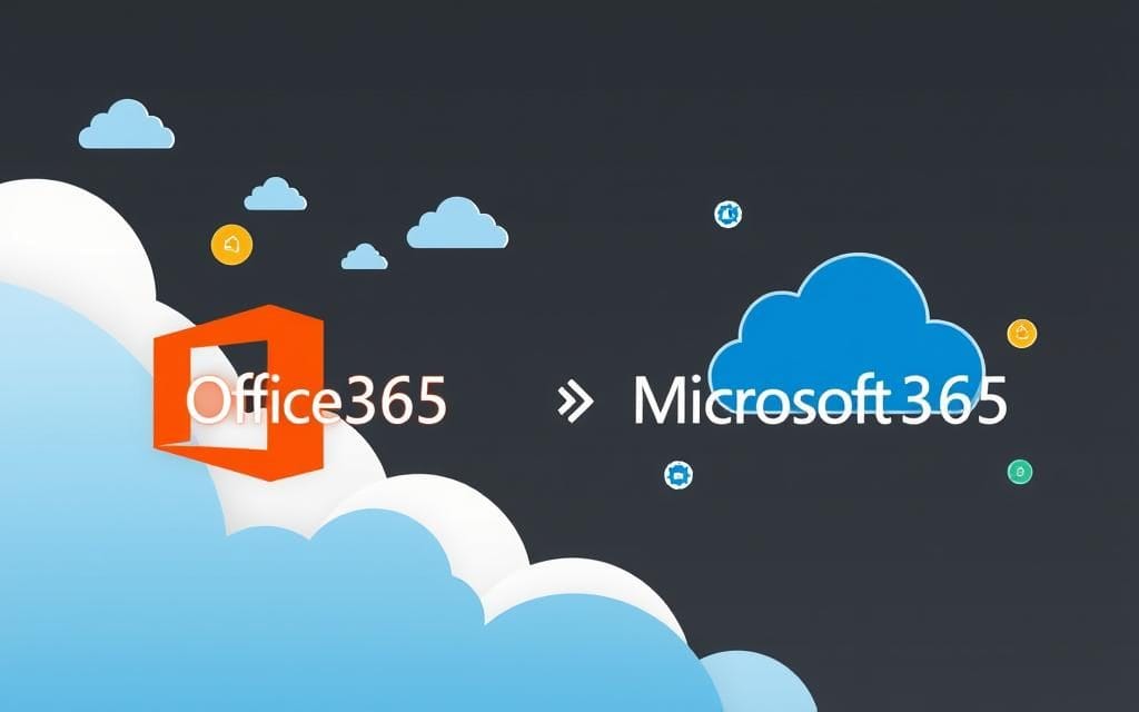 Generate an image representing the transition from Office365 to Microsoft365 Generate an image representing the transition from Office365 to Microsoft365