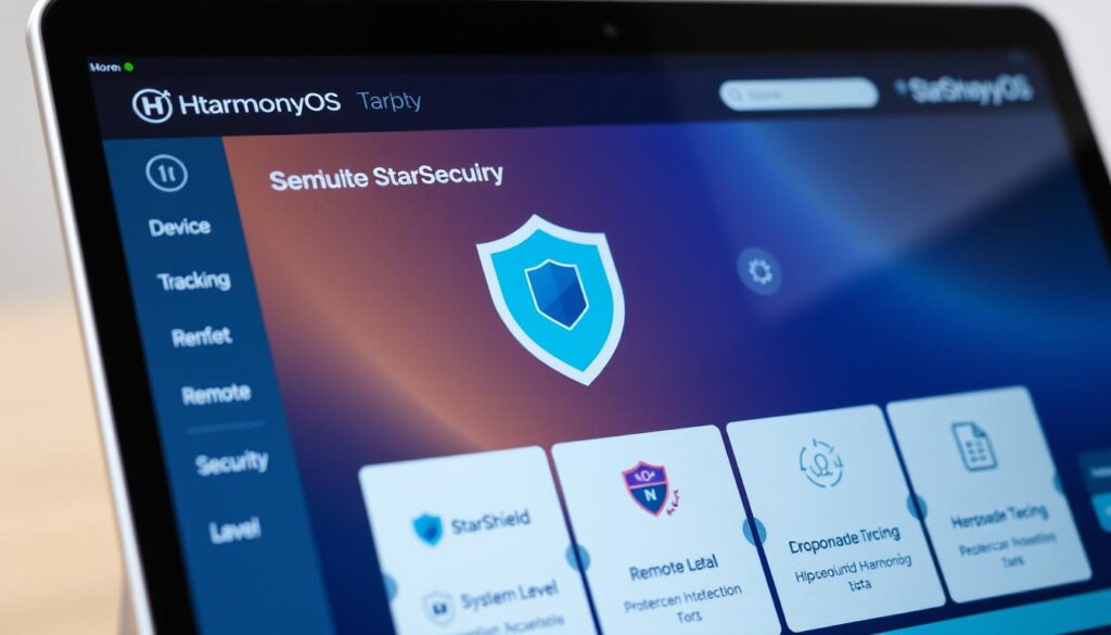 HarmonyOS security features interface showing StarShield protection on a laptop screen HarmonyOS security features interface showing StarShield protection on a laptop screen