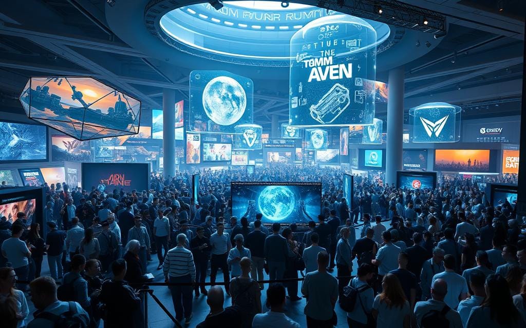 Expansive digital landscape, a futuristic tech expo unfolding. Floating holographic displays showcase upcoming game reveals, teasers, and gameplay footage. Crowds of eager attendees, tech journalists, and industry insiders gather, buzzing with anticipation. Bright lighting illuminates the scene, casting dramatic shadows. Sleek, modern architecture provides an immersive, cutting-edge backdrop. In the foreground, a large projection screen displays tantalizing glimpses of new titles, logos, and sizzle reels. The atmosphere is electric, charged with the thrill of discovery and the promise of innovation. This is the leaks and rumors of Summer Games Fest 2025, a glimpse into the future of interactive entertainment. Expansive digital landscape, a futuristic tech expo unfolding. Floating holographic displays showcase upcoming game reveals, teasers, and gameplay footage. Crowds of eager attendees, tech journalists, and industry insiders gather, buzzing with anticipation. Bright lighting illuminates the scene, casting dramatic shadows. Sleek, modern architecture provides an immersive, cutting-edge backdrop. In the foreground, a large projection screen displays tantalizing glimpses of new titles, logos, and sizzle reels. The atmosphere is electric, charged with the thrill of discovery and the promise of innovation. This is the leaks and rumors of Summer Games Fest 2025, a glimpse into the future of interactive entertainment.
