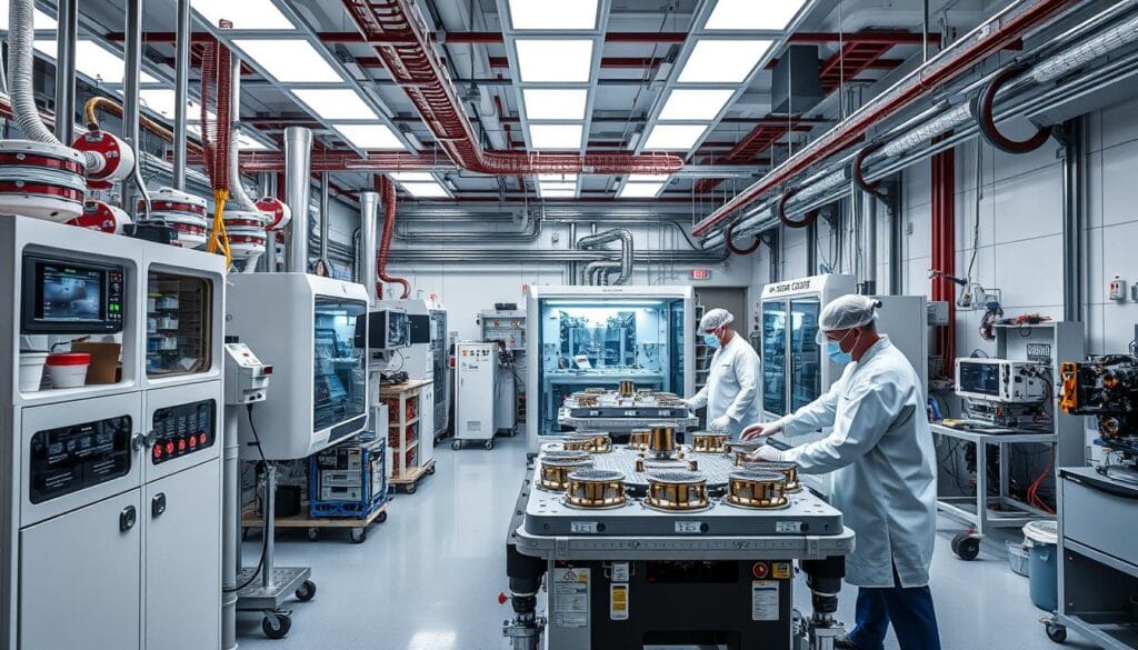 Space Forge's manufacturing facility showing specialized equipment for space-based chip production Space Forge's manufacturing facility showing specialized equipment for space-based chip production